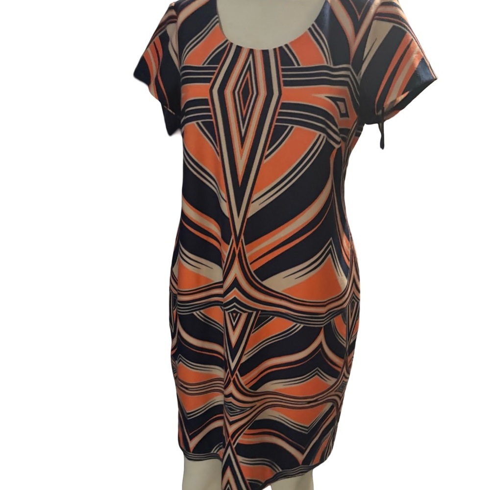 Taylor Orange & Black Geometric Short Dress